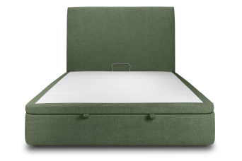 Lit coffre 200x200 cm avec Tête de lit tapissée - Tissu Toile natté Vert Kaki