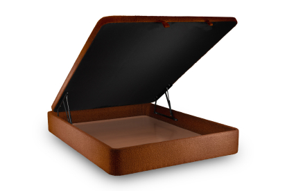 Lit coffre 200x200 cm avec Tête de lit capitonnée - Tissu Bouclette Terracotta