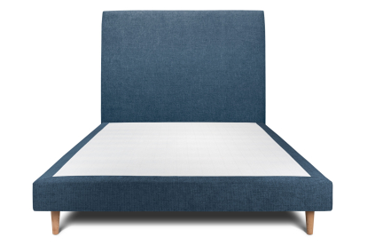 Lit 140x190 cm - Sommier tapissier H29 cm + tête de lit tapissée - Tissu Toile natté Bleu Océan
