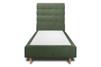 Lit 90x200 cm - Sommier tapissier H35 cm + tête de lit capitonnée - Tissu Toile natté Vert Kaki