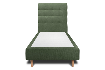 Lit 90x200 cm - Sommier tapissier H35 cm + tête de lit capitonnée - Tissu Toile natté Vert Kaki