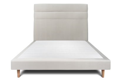 Lit 140x200 cm - Sommier tapissier H29 cm + tête de lit à lignes - Tissu Velours Gris Clair