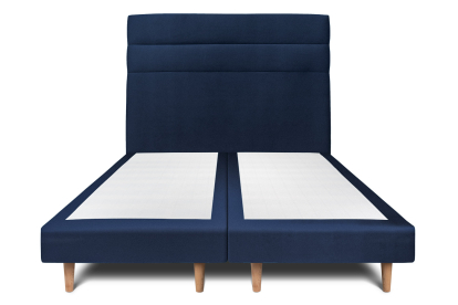 Lit 2x 100x200 cm - Sommier tapissier H29 cm + tête de lit à lignes - Tissu Velours Bleu Océan