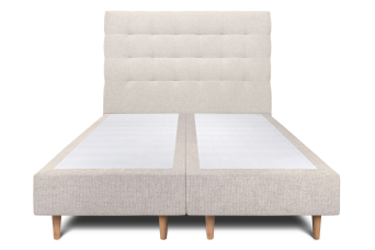 Lit 2x 100x200 cm - Sommier tapissier H35 cm + tête de lit capitonnée - Tissu Toile natté Beige Clair