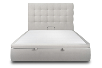 Lit coffre 140x200 cm avec Tête de lit capitonnée - Tissu Velours Gris Clair
