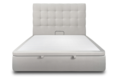 Lit coffre 140x200 cm avec Tête de lit capitonnée - Tissu Velours Gris Clair
