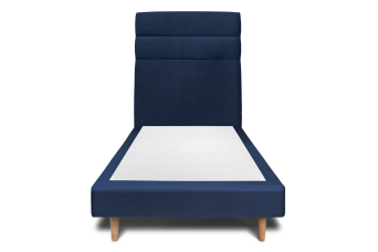 Lit 90x190 cm - Sommier tapissier H29 cm + tête de lit à lignes - Tissu Velours Bleu Océan