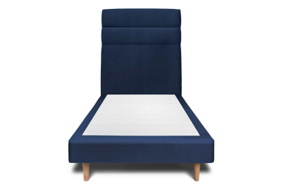 Lit 90x190 cm - Sommier tapissier H29 cm + tête de lit à lignes - Tissu Velours Bleu Océan