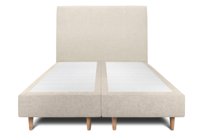 Lit 2x 90x200 cm - Sommier tapissier H35 cm + tête de lit tapissée - Tissu Toile natté Beige Clair