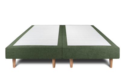 Lit 2x 100x200 cm - Sommier tapissier H29 cm + tête de lit à lignes - Tissu Toile natté Vert Kaki
