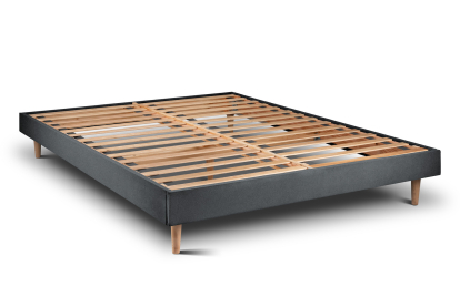 Lit 160x200 cm - Sommier à lattes H29 cm + tête de lit à lignes - Tissu Velours Gris Anthracite