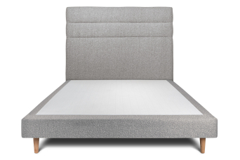Lit 140x200 cm - Sommier tapissier H29 cm + tête de lit à lignes - Tissu Bouclette Gris