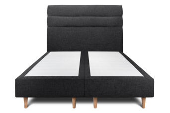 Lit 2x 80x200 cm - Sommier tapissier H35 cm + tête de lit à lignes - Tissu Toile natté Noir