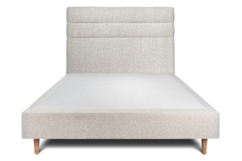 Lit 140x190 cm - Sommier tapissier H35 cm + tête de lit à lignes - Tissu Bouclette Beige Clair