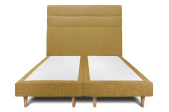 Lit 2x 80x200 cm - Sommier tapissier H29 cm + tête de lit à lignes - Tissu Toile natté Jaune
