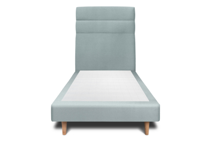 Lit 90x200 cm - Sommier tapissier H29 cm + tête de lit à lignes - Tissu Velours Gris Bleuté