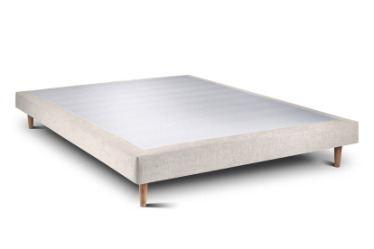 Lit 140x200 cm - Sommier tapissier H29 cm + tête de lit à lignes - Tissu Toile natté Beige Clair