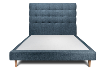 Lit 160x200 cm - Sommier tapissier H29 cm + tête de lit capitonnée - Tissu Bouclette Bleu