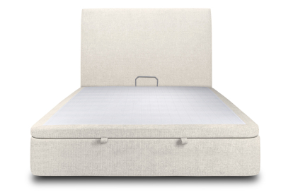 Lit coffre 140x200 cm avec Tête de lit tapissée - Tissu Toile natté Beige Clair
