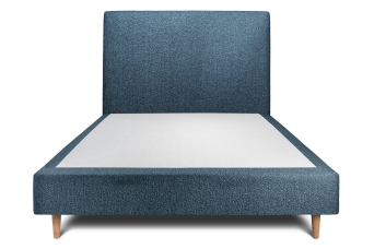Lit 160x200 cm - Sommier tapissier H35 cm + tête de lit tapissée - Tissu Bouclette Bleu