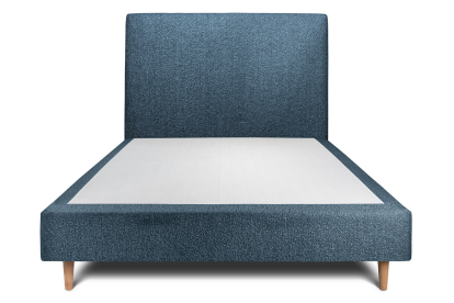 Lit 160x200 cm - Sommier tapissier H35 cm + tête de lit tapissée - Tissu Bouclette Bleu