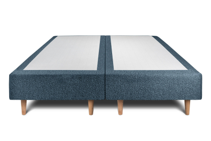 Lit 2x 80x200 cm - Sommier tapissier H35 cm + tête de lit capitonnée - Tissu Bouclette Bleu