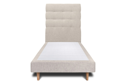 Lit 90x200 cm - Sommier tapissier H29 cm + tête de lit capitonnée - Tissu Toile natté Beige Clair