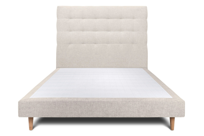 Lit 140x190 cm - Sommier tapissier H29 cm + tête de lit capitonnée - Tissu Toile natté Beige Clair