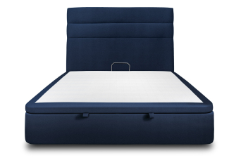 Lit coffre 140x200 cm avec Tête de lit à lignes - Tissu Velours Bleu Océan
