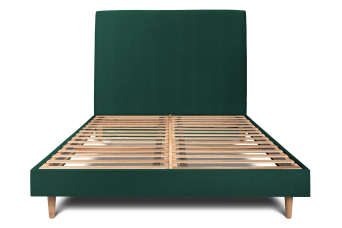 Lit 140x200 cm - Sommier à lattes H29 cm + tête de lit tapissée - Tissu Velours Vert