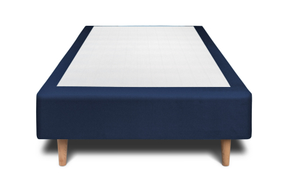 Lit 90x190 cm - Sommier tapissier H35 cm + tête de lit à lignes - Tissu Velours Bleu Océan