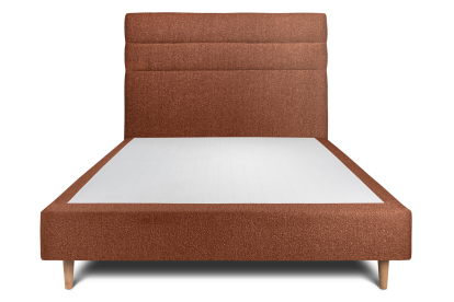Lit 140x200 cm - Sommier tapissier H35 cm + tête de lit à lignes - Tissu Bouclette Terracotta