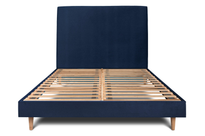 Lit 140x190 cm - Sommier à lattes H29 cm + tête de lit tapissée - Tissu Velours Bleu Océan