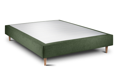 Lit 140x190 cm - Sommier tapissier H35 cm + tête de lit tapissée - Tissu Toile natté Vert Kaki