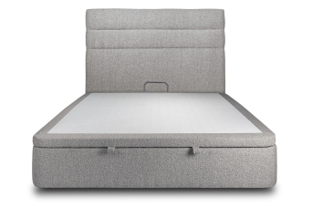 Lit coffre 140x190 cm avec Tête de lit à lignes - Tissu Bouclette Gris