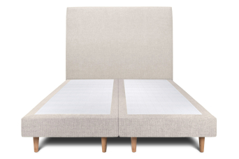 Lit 2x 90x200 cm - Sommier tapissier H29 cm + tête de lit tapissée - Tissu Toile natté Beige Clair