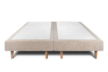 Lit 2x 100x200 cm - Sommier tapissier H29 cm + tête de lit tapissée - Tissu Toile natté Beige Brun