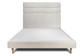 Lit 140x190 cm - Sommier tapissier H29 cm + tête de lit à lignes - Tissu Bouclette Beige Clair