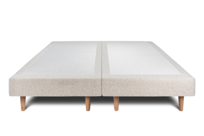 Lit 2x 80x200 cm - Sommier tapissier H29 cm + tête de lit à lignes - Tissu Bouclette Beige Clair