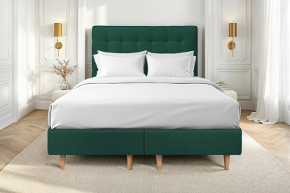 Lit 2x 100x200 cm - Sommier tapissier H35 cm + tête de lit capitonnée - Tissu Velours Vert