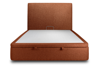 Lit coffre 180x200 cm avec Tête de lit tapissée - Tissu Bouclette Terracotta