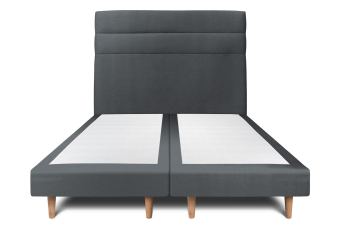 Lit 2x 100x200 cm - Sommier tapissier H29 cm + tête de lit à lignes - Tissu Velours Gris Anthracite