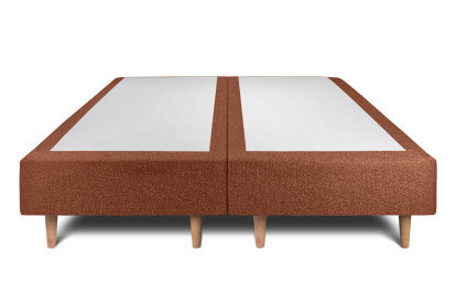 Lit 2x 90x200 cm - Sommier tapissier H35 cm + tête de lit à lignes - Tissu Bouclette Terracotta