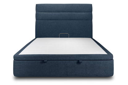 Lit coffre 140x190 cm avec Tête de lit à lignes - Tissu Toile natté Bleu Océan
