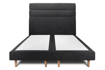 Lit 2x 100x200 cm - Sommier tapissier H29 cm + tête de lit à lignes - Tissu Toile natté Noir