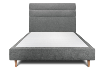 Lit 140x190 cm - Sommier tapissier H35 cm + tête de lit à lignes - Tissu Toile natté Gris Anthracite