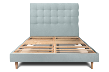 Lit 180x200 cm - Sommier à lattes H29 cm + tête de lit capitonnée - Tissu Velours Gris Bleuté
