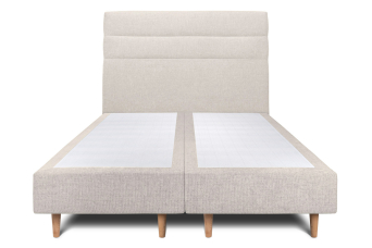 Lit 2x 90x200 cm - Sommier tapissier H35 cm + tête de lit à lignes - Tissu Toile natté Beige Clair