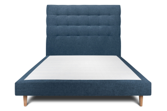 Lit 140x190 cm - Sommier tapissier H29 cm + tête de lit capitonnée - Tissu Toile natté Bleu Océan