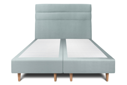 Lit 2x 100x200 cm - Sommier tapissier H35 cm + tête de lit à lignes - Tissu Velours Gris Bleuté